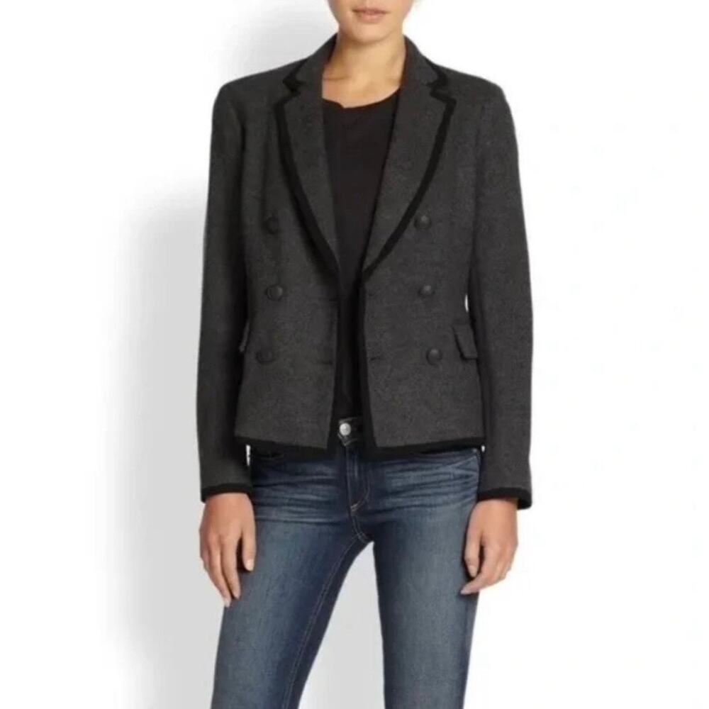RAG AND BONE Wool Harrow Blazer Womens 2 Gray Black Trim Double Breasted Button - Picture 2 of 15
